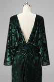 Peacock Blue Printed Sheath Mother of the Bride Dress with Flared Sleeves