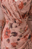 Dusty Rose Floral V Neck Sheath Mother of the Bride Dress with Flared Sleeves