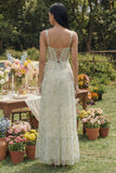 Light Green Appliqued Corset Tulle A Line Midi Dress with Slit