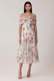 Black Off the Shoulder Appliqued A Line Tulle Midi Dress