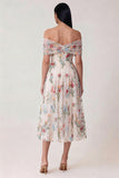 Black Off the Shoulder Appliqued A Line Tulle Midi Dress