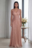 V Neck A Line Dusty Rose Pleated Long Formal Dress
