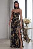 Strapless A Line Dusty Sage Pleated Neck Scarf Long Formal Dress with Slit