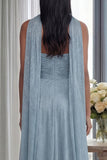 Sweetheart A Line Glitter Sky Blue Pleated Long Formal Dress with Ribbon