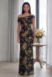 Off the Shoulder Sheath Dark Green Ruched Long Formal Dress