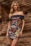 Sparkly Black Off the Shoulder Bodycon Cocktail Dress with Sequins