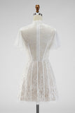 White A Line High Neck Short Wedding Dress with Flutter Sleeves