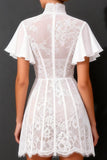 White A Line High Neck Short Wedding Dress with Flutter Sleeves