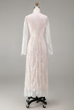 White Sheath Lace Long Sleeves Wedding Dress