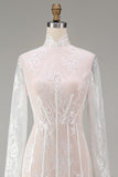White Sheath Lace Long Sleeves Wedding Dress