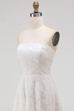 White Strapless High-Low A Line Wedding Dress with 3D Flowers