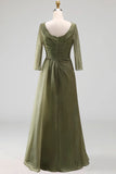 Dusty Sage Ruched A Line Half Sleeves Plus Size Mother Of The Bride Dress