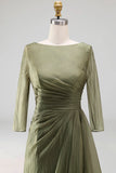 Dusty Sage Ruched A Line Half Sleeves Plus Size Mother Of The Bride Dress