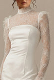 Lace Bodycon High Neck Little White Dress with Long Sleeves