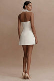 Halter A-Line Ruched Little White Dress