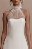 Halter A-Line Ruched Little White Dress