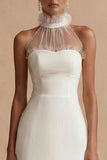 Sheath Satin Halter Midi Engagement Dress