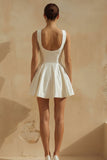 Simple White A-Line Round Neck Mini Satin Graduation Dress