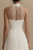 White Halter A-Line Mini Graduation Dress