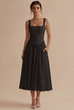 White Square Neck A-Line Corset Long Rehearsal Dinner Dress with Pockets