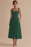 White Square Neck A-Line Corset Long Rehearsal Dinner Dress with Pockets