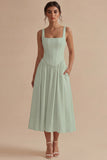 White Square Neck A-Line Corset Long Rehearsal Dinner Dress with Pockets