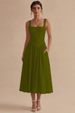 White Square Neck A-Line Corset Long Rehearsal Dinner Dress with Pockets
