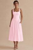 White Square Neck A-Line Corset Long Rehearsal Dinner Dress with Pockets