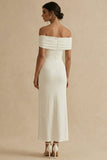 White Off the Shoulder Sheath Long Engagement Dress