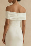 White Off the Shoulder Sheath Long Engagement Dress