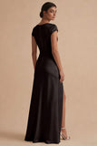 White Cowl Neck Sheath Long Rehearsal Dinner Dress with Slit