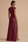 White Cowl Neck Sheath Long Rehearsal Dinner Dress with Slit
