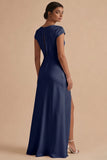 White Cowl Neck Sheath Long Rehearsal Dinner Dress with Slit
