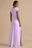 White Cowl Neck Sheath Long Rehearsal Dinner Dress with Slit