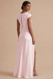 White Cowl Neck Sheath Long Rehearsal Dinner Dress with Slit