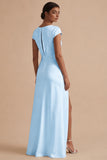 White Cowl Neck Sheath Long Rehearsal Dinner Dress with Slit