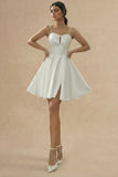 White Satin A-Line Spaghetti Straps Cut Out Graduation Dress