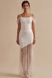 Sparkly White Sheath Cold Shoulder Long Bridal Shower with Sequins