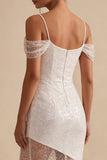 Sparkly White Sheath Cold Shoulder Long Bridal Shower with Sequins
