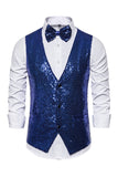 Black V-Neck Single Breasted Sequins Men's Suit Vest