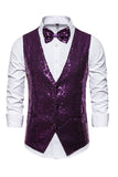 Black V-Neck Single Breasted Sequins Men's Suit Vest