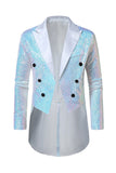 Black Sequin Peaked Lapel Double Breasted Men's Tuxedo Tailcoat