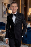 Sparkly Black Beaded Peaked Lapel Double Breasted 2-piece Men's Prom Suits
