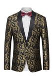 Black Jacquard Shawl Lapel Single Breasted Men's Blazer with Bowtie