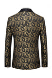 Black Jacquard Shawl Lapel Single Breasted Men's Blazer with Bowtie