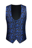 3 Piece Blue One Button Shawl Lapel Jacquard Men's Prom Suits