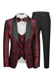3 Piece Blue One Button Shawl Lapel Jacquard Men's Prom Suits