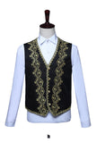 Baroque-Style Black Floral Embroidered Stand-Collar Men's 3-Piece Suit