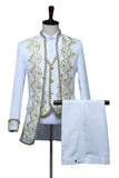 Baroque-Style Black Floral Embroidered Stand-Collar Men's 3-Piece Suit