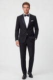 2 Piece Black One Button Peak Lapel Men's Prom Suits